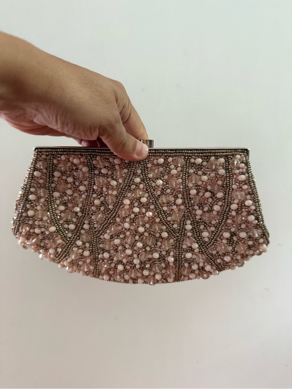 Nordstrom Glint Ravioli Beaded Vintage-Chic Clutch Purse Evening Bag Blush Pink